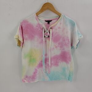 Pastel Pink and Blue Tie Front Short Sleeve T-shirt